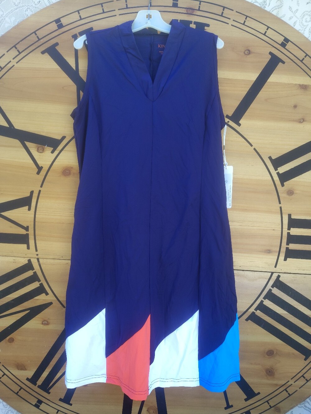 Knit Relaxed Fit Sleeveless Colorblock Dress in Deep Blue